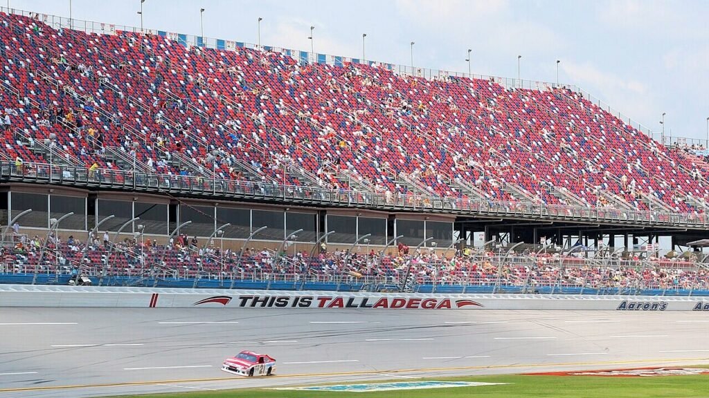Frontstretch grandstands at Talladega Superspeedway in Alabama